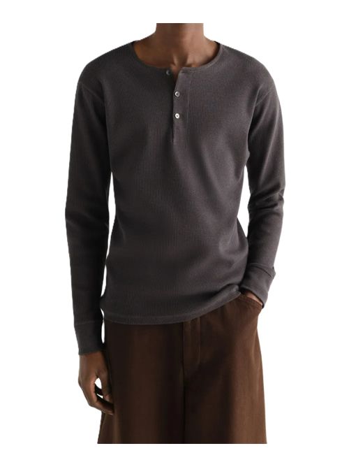 LEMAIRET-shirt Henley in lino e jersey di cotone a coste Lemaire | TS0041LJ1030GY006 BASALT